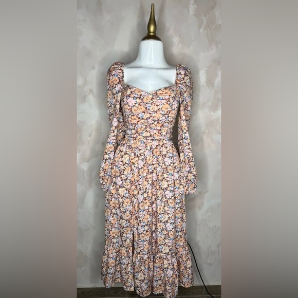 Free People Dresses & Skirts - Free People Land of the Free Floral Bohemian Babydoll Midi Long Sleeve Dress Sm.